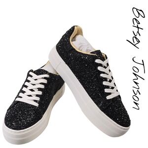 Betsey Johnson SB SIDNY Black Rhinestone Platform Sneakers Size 7.5